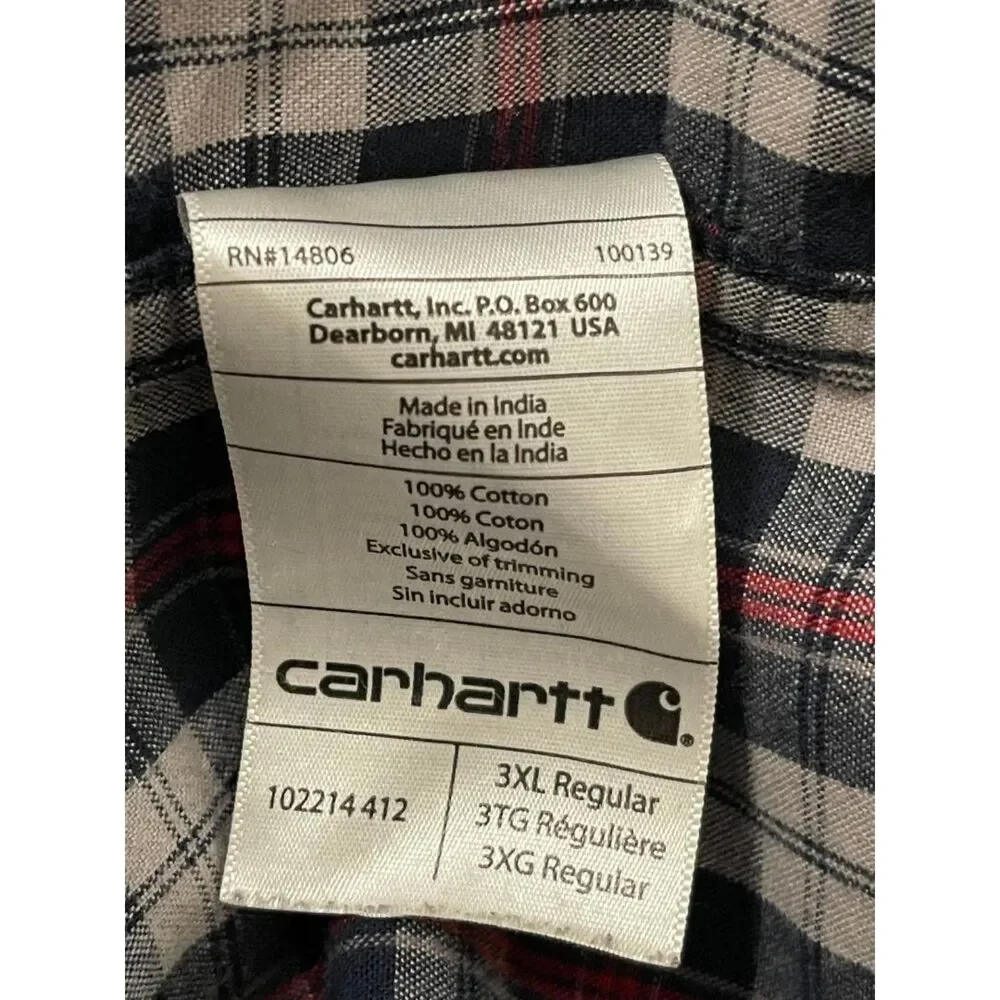 Carhartt Men's Relaxed Fit Plaid Print Long Sleeve Button-Down Work Shirt, 3XL